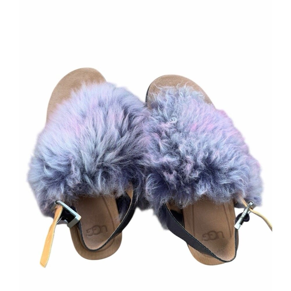 UGG HOLLY FLUFFY Genuine Shearling Fur Purple Slingback Thong Sandal Slipper 6